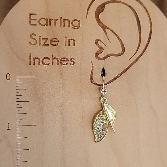 Dainty Shimmer Leaf Drop Earrings - Picture 3 of 7